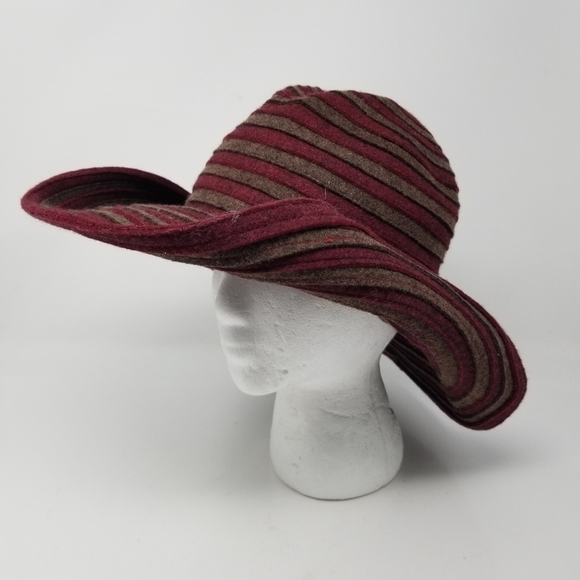 San Francisco Hat Felted 100% Wool Wide Rolled Brim Texture Stripes USA One Size - Picture 3 of 13